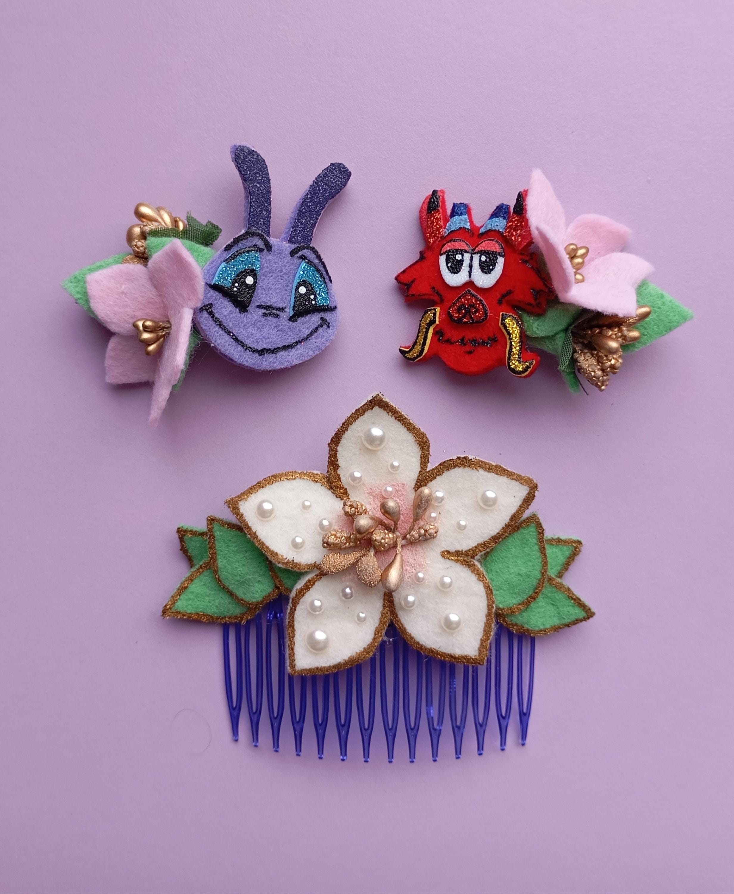 Disney Mulan Mushu and Magnolia Flower hair claw clips set / metal / NEW tags il_fullxfull.5715207135_1ibf.jpg main image 2
