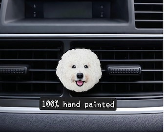 Désodorisant personnalisé pour voiture avec visage d'animal de compagnie : clip d'aération pour chien et chat fabriqué à la main avec compartiment caché pour parfumer