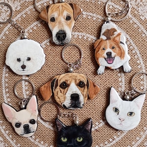 Hand-Painted Pet Portrait Keychain: Custom Dog Mom Gift