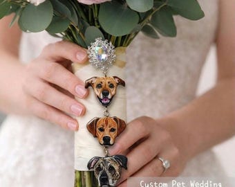 Dije de ramo de mascota personalizado para novia, pin de boda con retrato de mascota personalizado, dije de recuerdo conmemorativo de novia