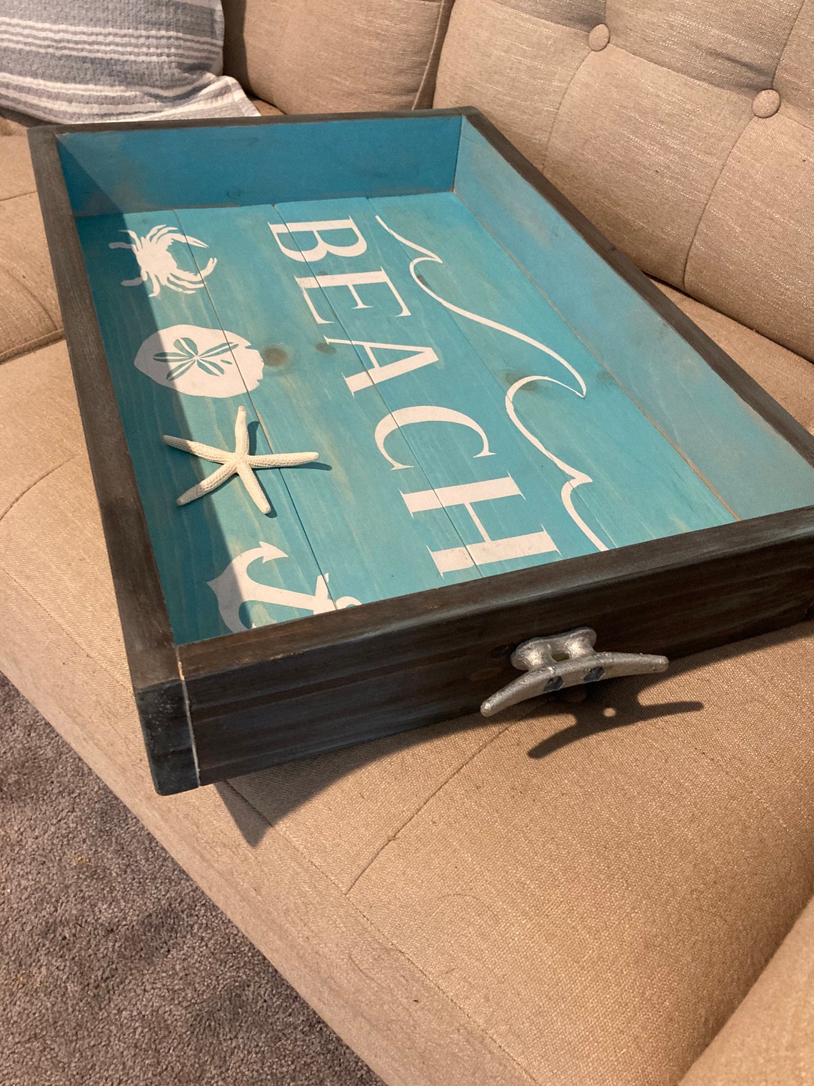 Beach themed decorative serving tray Home decor Ottoman Etsy