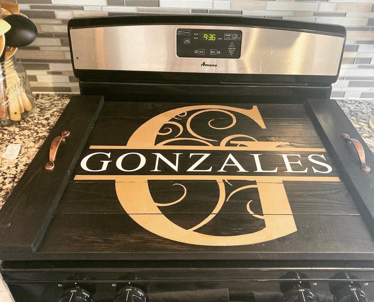 Gas Stove Top Cover Noodeboard Monogram Etsy