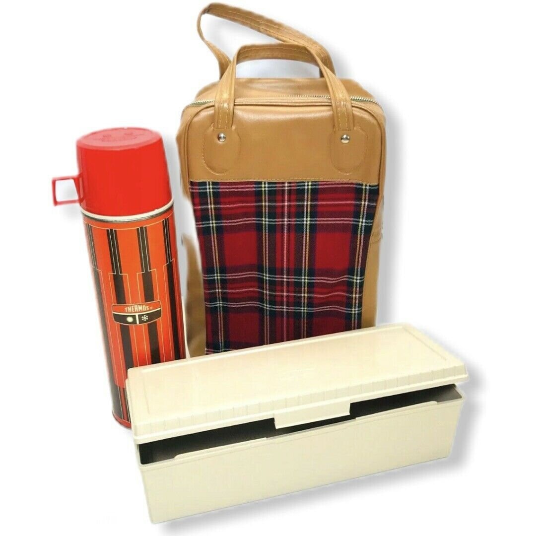 Vintage Thermos Carry Case Picnic Lunch Box Red Plaid Travel Etsy