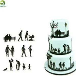 Family silhouettes made from gum paste for cakes and cupcakes. people silhouettes, edible silhouettes, sugar silhouettes for cake decorating