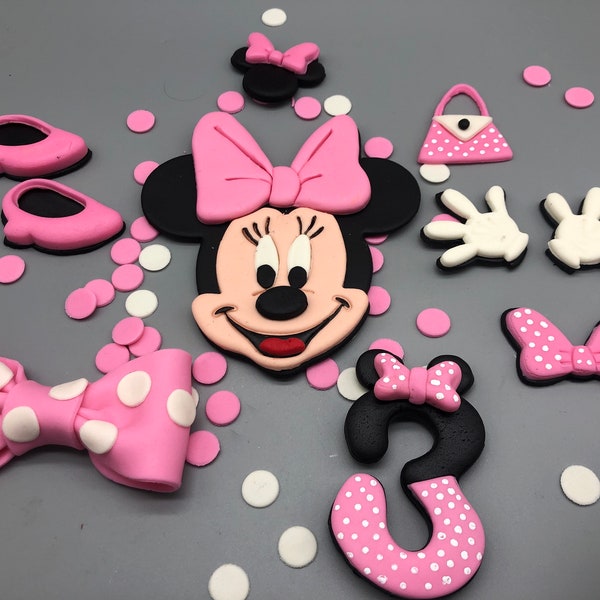 Minnie Mouse, Minnie Mouse sugar cake decoration, Minnie Mouse fondant cake topper,Minnie Mouse cupcake, oreos, cake pops decoration.