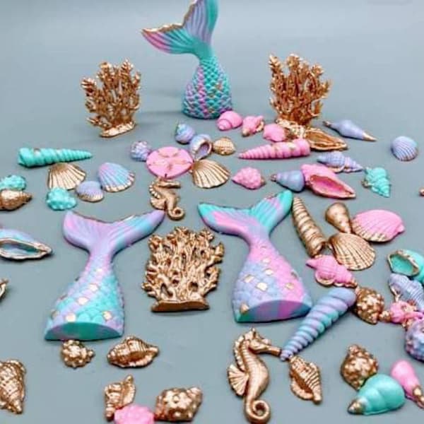 Large Mermaid Tail Made With  Fondant, Both Side Scale Pattern, Edible Gold Touch and Pearlized, Edible, large pearlized mermaid tail