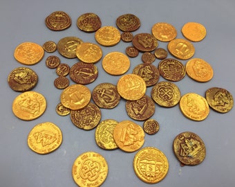 Pirate coins, Edible pirate coins, Fondant pirate coins, Sugar pirate coins, Edible pirate money,Pirate chest coins, Pirate theme decoration