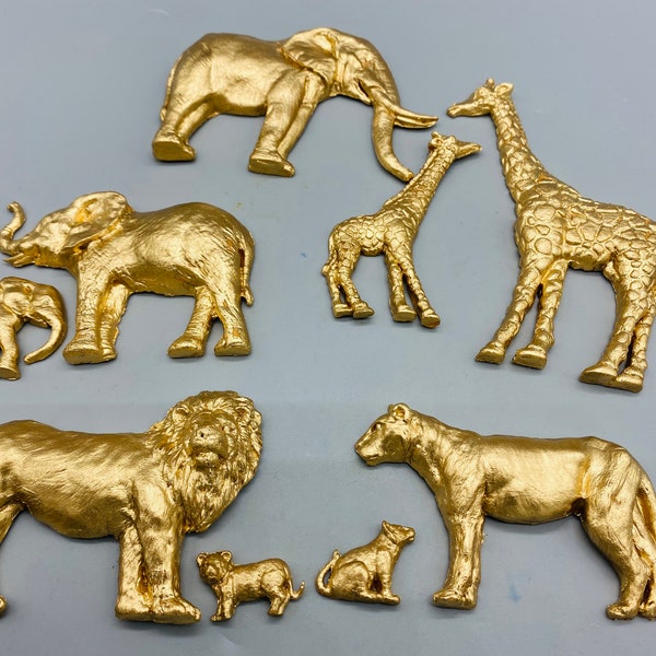 Jungle animals, Safari, giraffe, elephant, lion, lioness,jungle, gold animals, animals. gold jungle animals, safari theme, gold safari anima