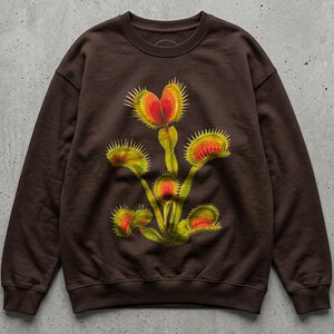 Venus Flytrap Illustration Sweatshirt, Botanical Carnivorous Plant Sweater, Gardening Graphic Shirt