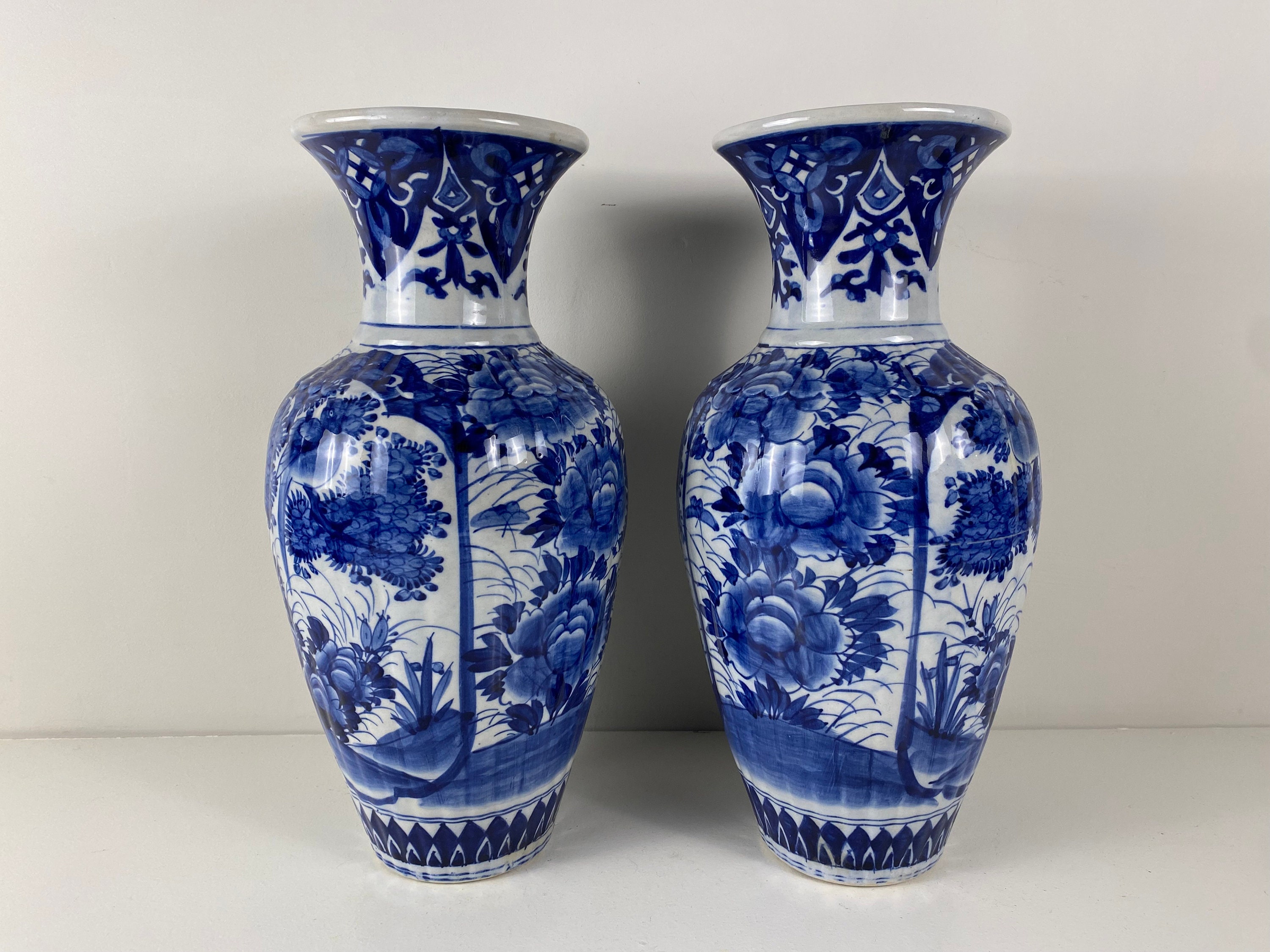 Antique Set of 2 XL Blue White Vases 45 Cm Blue and White - Etsy