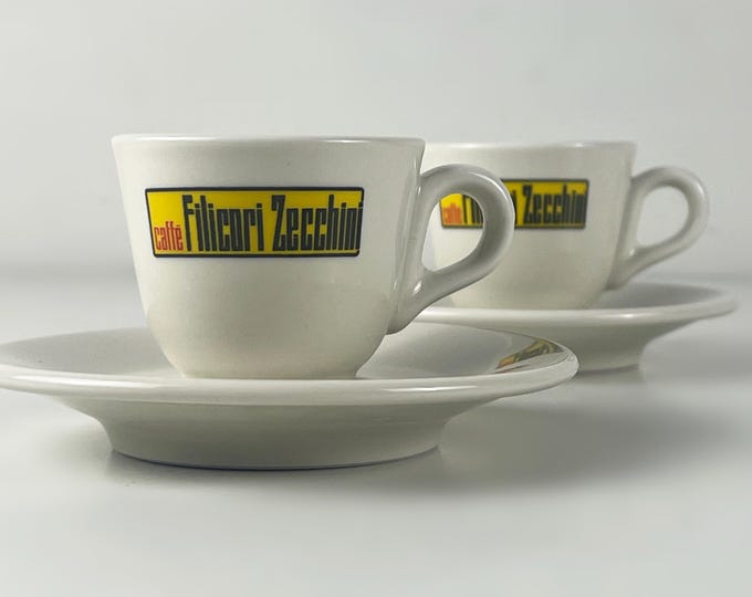 Set of 2 vintage Vintage ACF Italy Filicori Zecchini espresso cups with saucers, thick Walled Heavy Porcelain coffee cups