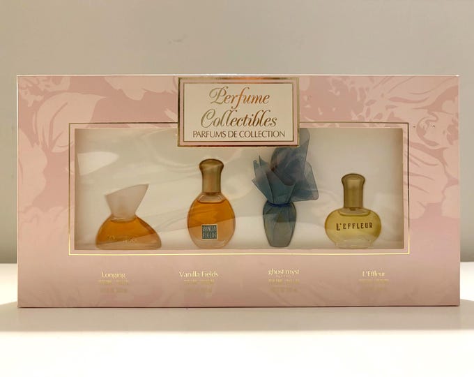 Vintage Perfume Miniatures set by COTY Paris and New York, 4 pieces: Longing, Vanilla Fields, ghost myst and l'Effleur, 1990s