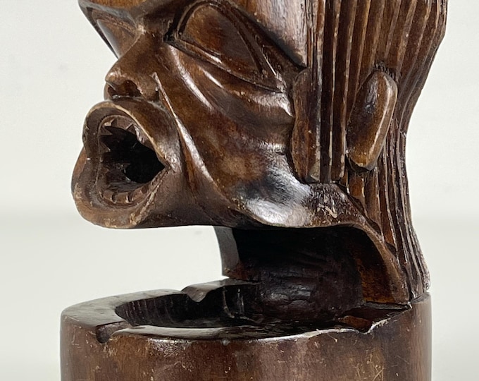 Rare vintage hand carved Tiki style ashtray