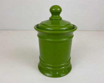 Vintage green plastic storage jar with lid, storage canister 1970s / 1980s