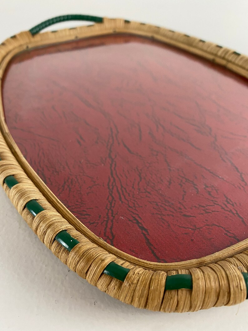 Vintage Wooden Serving Tray From the Fifties With a Wicker and Etsy