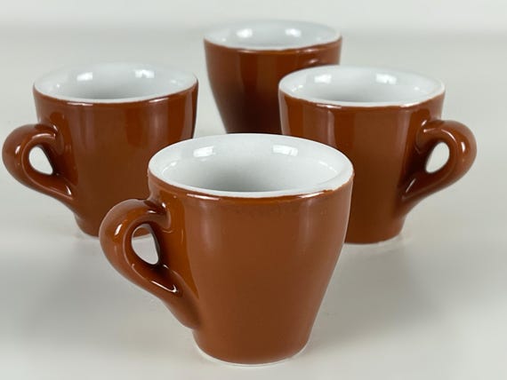 Set di tazzine da caffè e piattino in Ceramica Fatta a Mano 4 Colori in Ceramica Creativo Semplice Stile retrò Espresso Drinkware 120 ml (Marrone