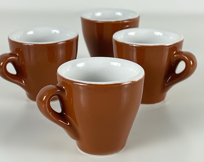 Set of 3 or 4 vintage porcelain classic brown, bar quality espresso cups, Nuova point Italy 1990s