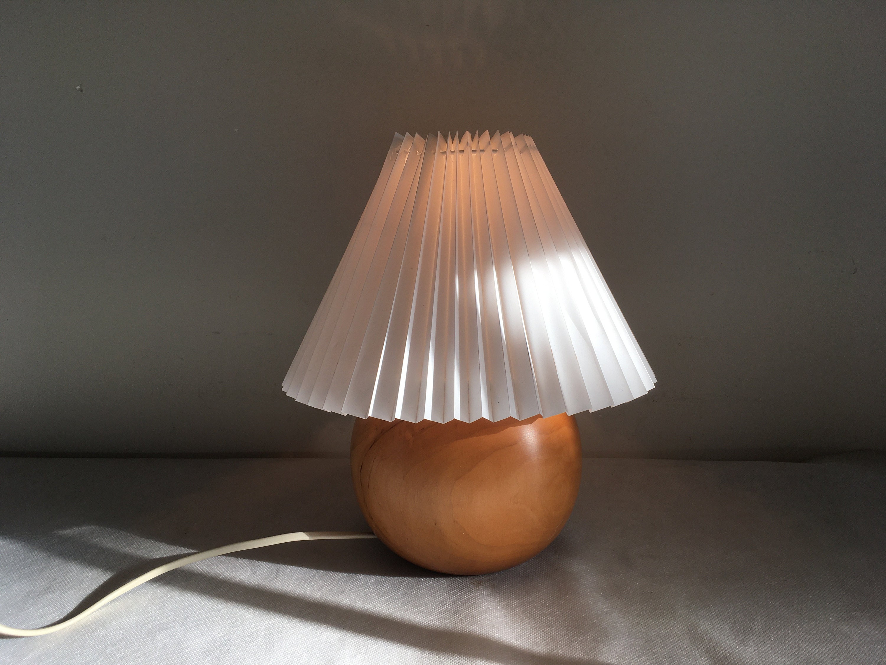 Vintage retro round wooden table lamp from the