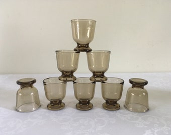 Arcoroc France, smoke glass egg cups, Set of 4, 5 or 6 egg cups, vintage 1970s French mid century modern design