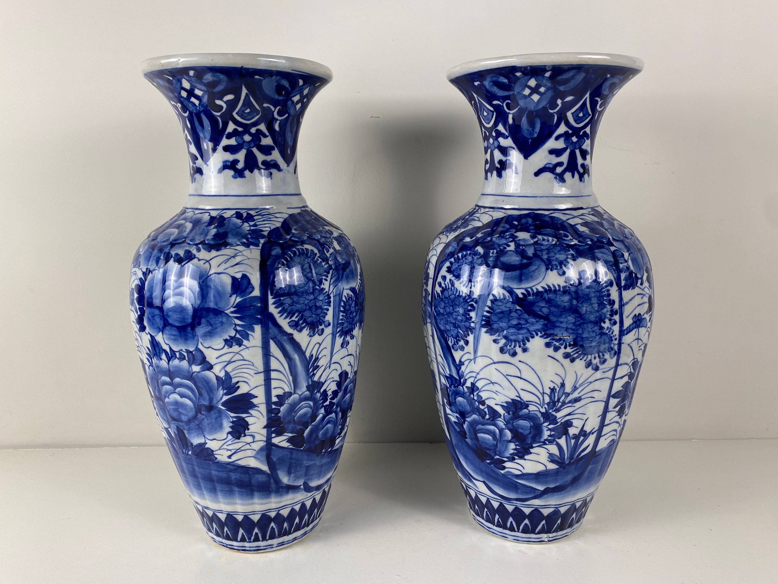 Antique Set of 2 XL Blue White Vases 45 Cm Blue and White - Etsy Antique Set of 2 XL Blue White Vases 45 Cm Blue and White - Etsy