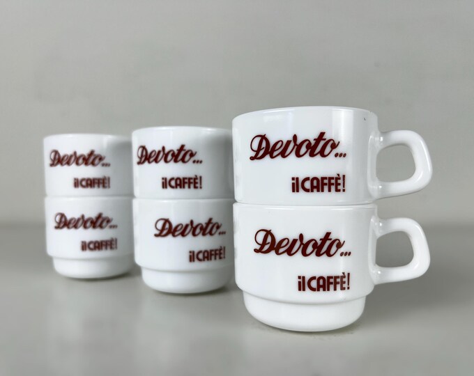Set of 6 vintage Arcopal espresso cups for Italian Devoto... Il Caffé, produced in France 1970s