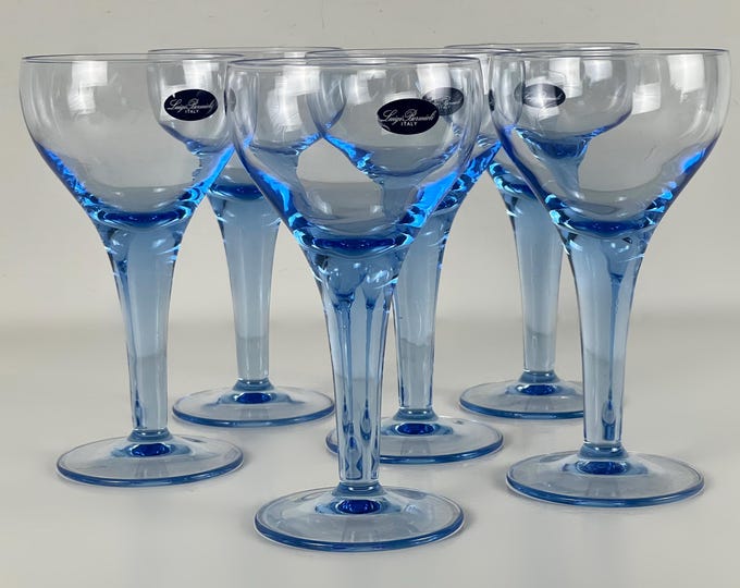 Set of 6 gorgeous large blue Luigi Bormioli Allegra vintage dessert bowls, ice coupes, manufactured by in Italy 1990s.