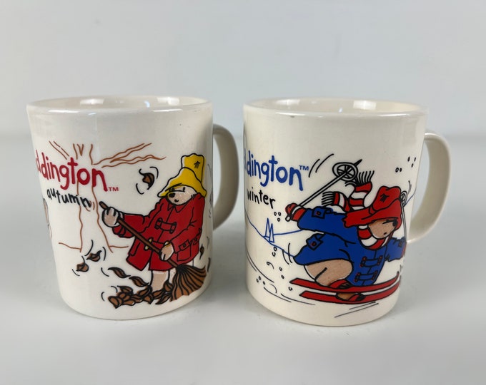 Various sets of 2 mugs: Paddington Bear, vintage coffee or tea mugs, 1990s, Douwe Egberts, Staffordshire, KilnCraft England tableware