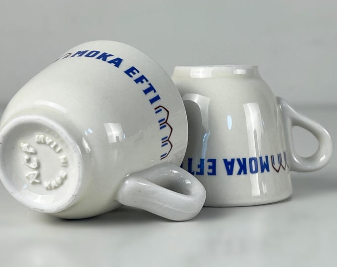 Set of 2 Italian vintage ACF bar quality espresso cups, Moka Efti' made in Italy, retro design from the 1990s