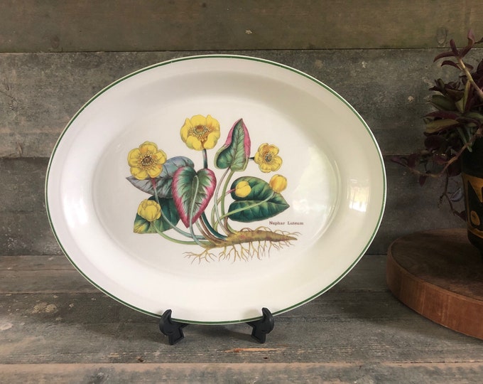 Vintage Florabunda Enoch Wedgwood oval serving platter, oval serving dish, Nuphar Lutheum decor, England 1970s mid century modern stoneware