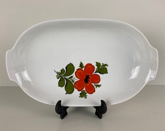 Schumann Arzberg serving dish, orange flower design, Vintage 1960's Bavaria West Germany mid century modern kitchenware