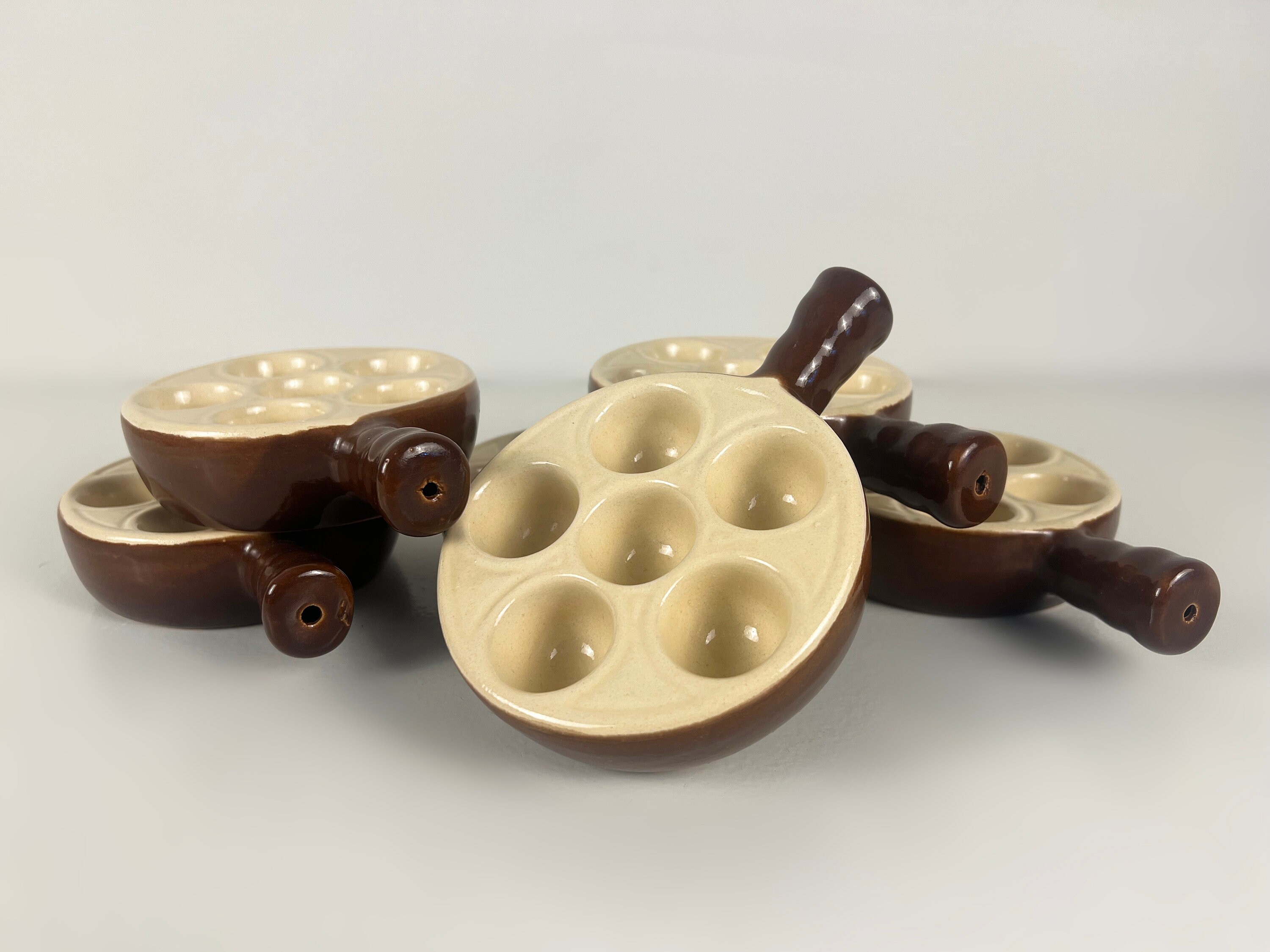 Vintage escargot plates, escargot dishes Emile Henry, set of 6