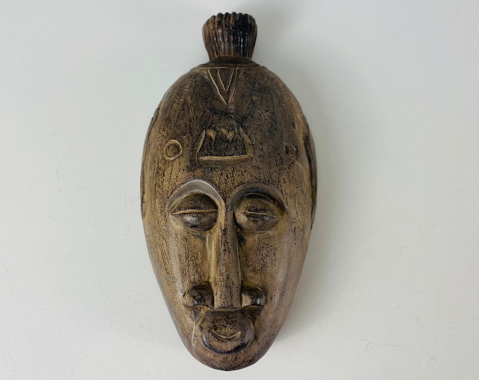 Vintage decorative hand carved wooden mask, African tribal mask, Tiki mask