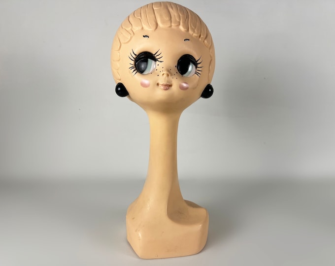 Vintage twiggy head with long neck, green, Twiggy store display head, 60s/70s retro mannequin head