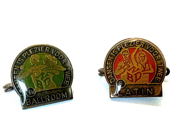 Set of 2 vintage metal pins from the Dutch Association of Dance Teachers, Dutch Association of Dance Teachers, 1960s