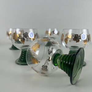 Set of 6 Schott Zwiesel, olive green stemmed gold decorated white wine glasses, stemmed glasses, vintage barware from Germany image 4