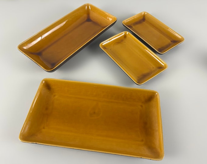 Rectangular serving platters from the Utrecht tableware series made by Dutch pottery Driehoek, MCM minimalist design, Netherlands 1962