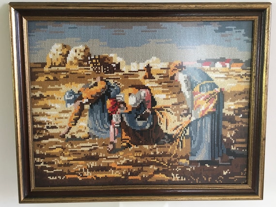 手刺繍　ミレー名画「落穂拾い」額縁入り 手刺繍 ミレー名画「落穂拾い」額縁入り - メルカリ