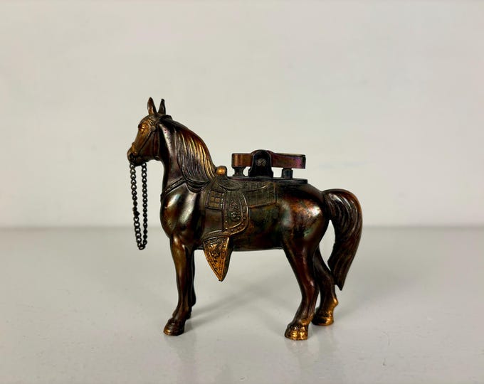 Vintage brass horse figurine petrol table lighter, not working, needs restoration