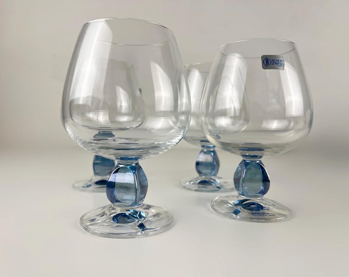 Exclusive set of 3 or 4 vintage, Schott- Zwiesel Conte Sapphire, hand painted brandy glasses, cognac glasses.
