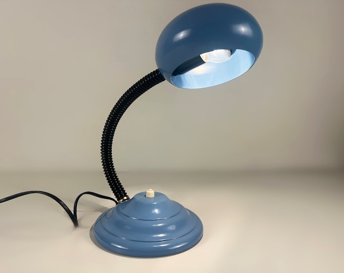 Nice vintage light blue metal retro table or desk lamp from the 1970s