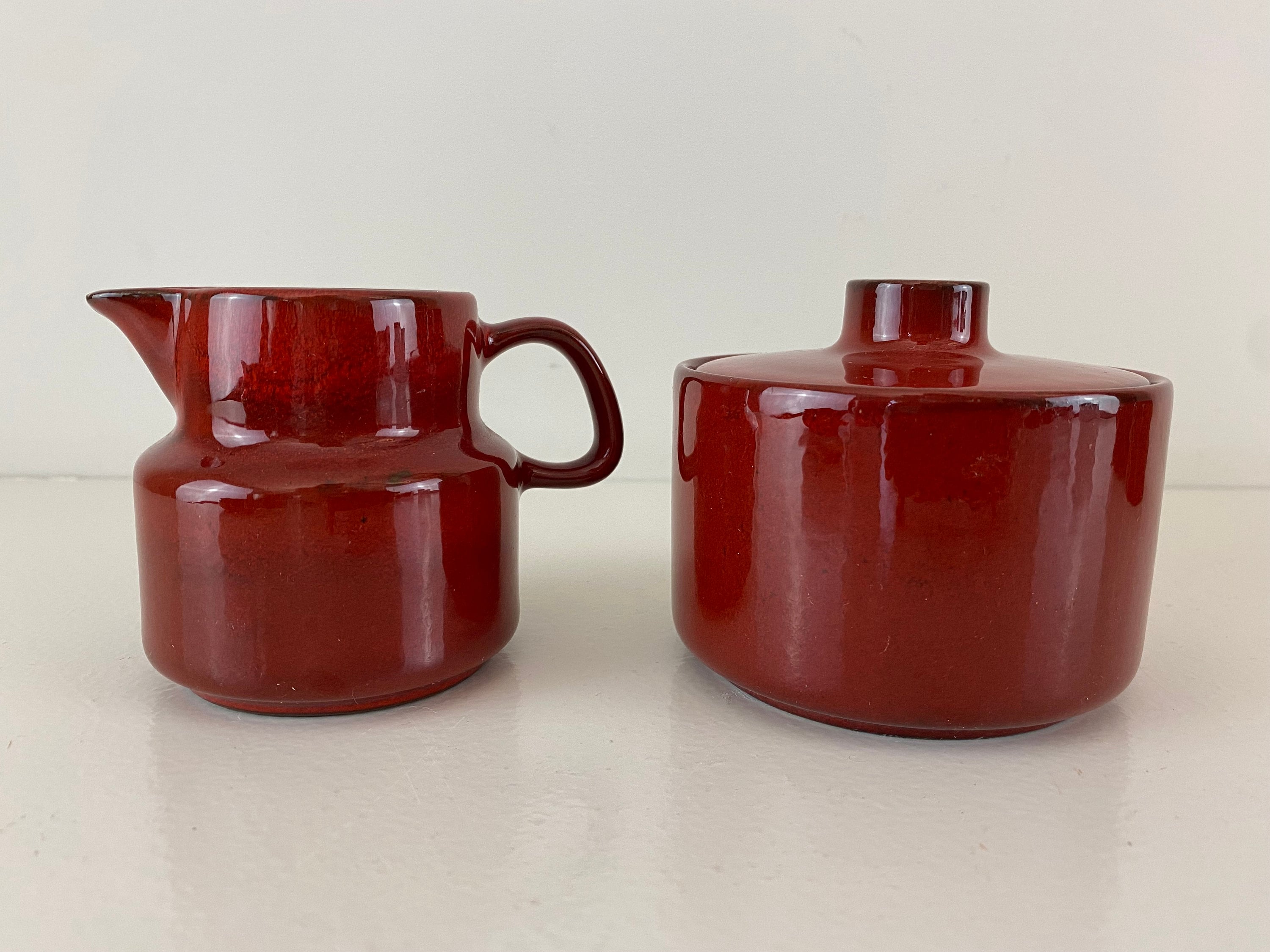 Vintage red Melitta Ceracron Copenhagen tea or coffee set