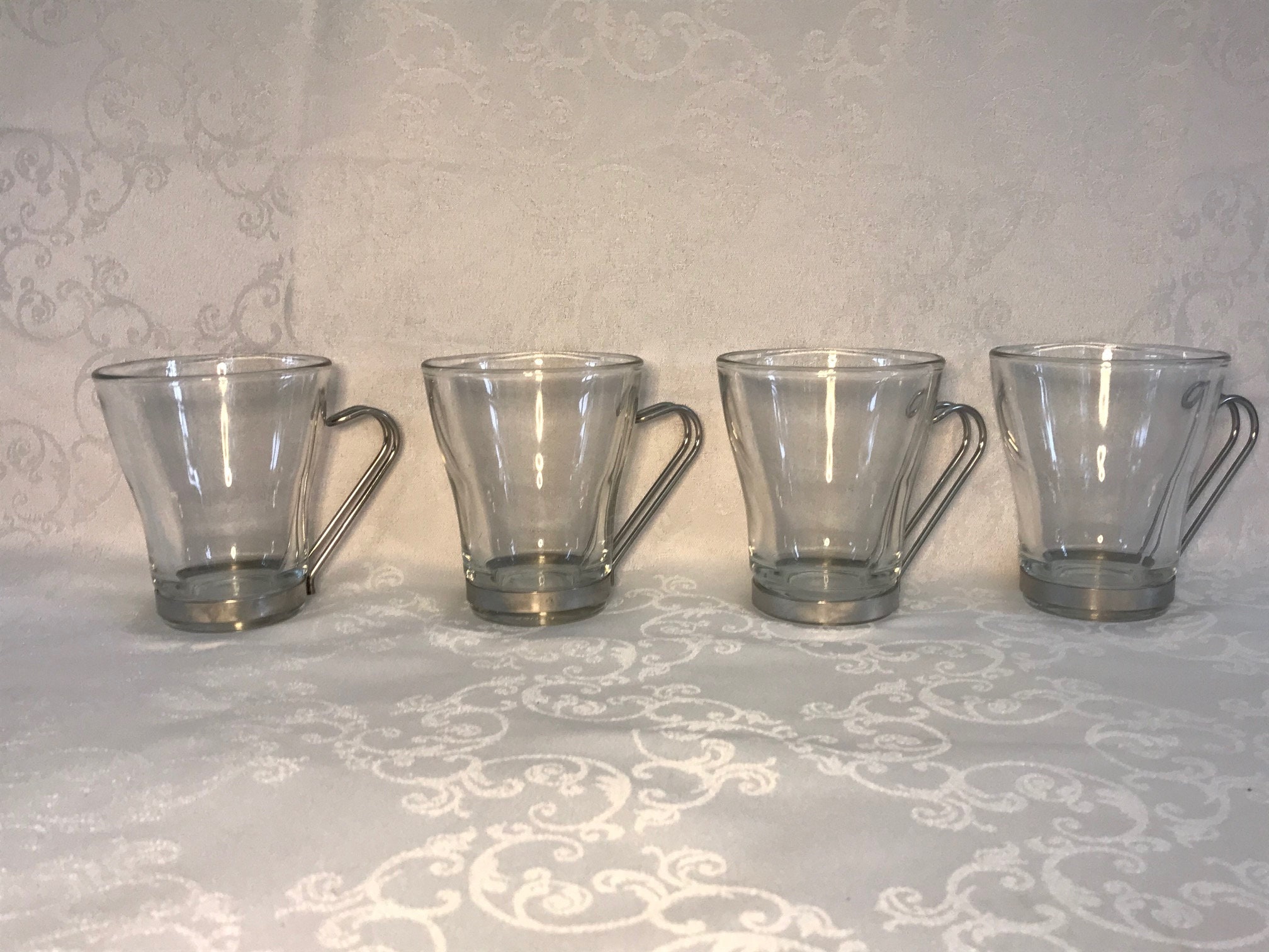 Vintage Italian Vitrosax Glass Coffee Mugs Cups With Removable Stainless  Steel Handles, Espresso Cups Set 