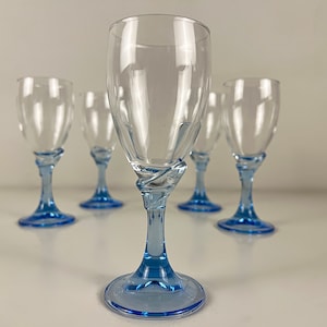 Set of 3, 4 or 5 gorgeous Rocco Bormioli Arianne Sky Blue Italian white wine glasses pale blue graceful stem, Italy 1980s