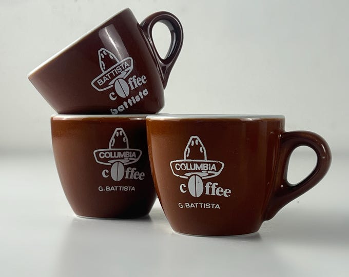 Vintage ACF Italy espresso cups, brown Columbia coffee G. Battista Caffè cups, heavy bar quality porcelain, set of 2 or 3 Cups