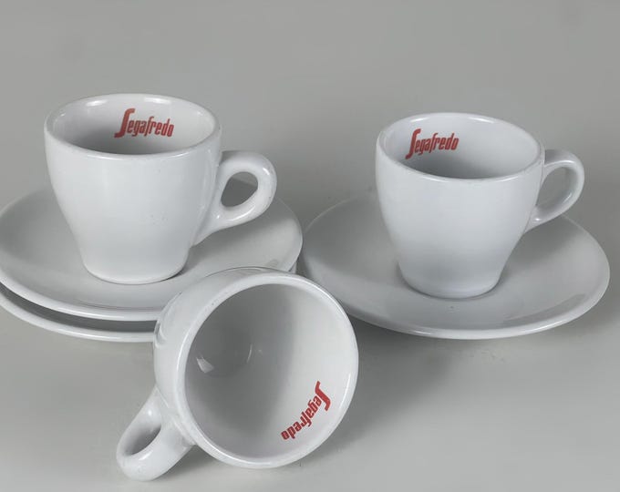 Set of 3 vintage Segafredo ACF bar quality espresso cups, made in Italy, retro design from the 1980s
