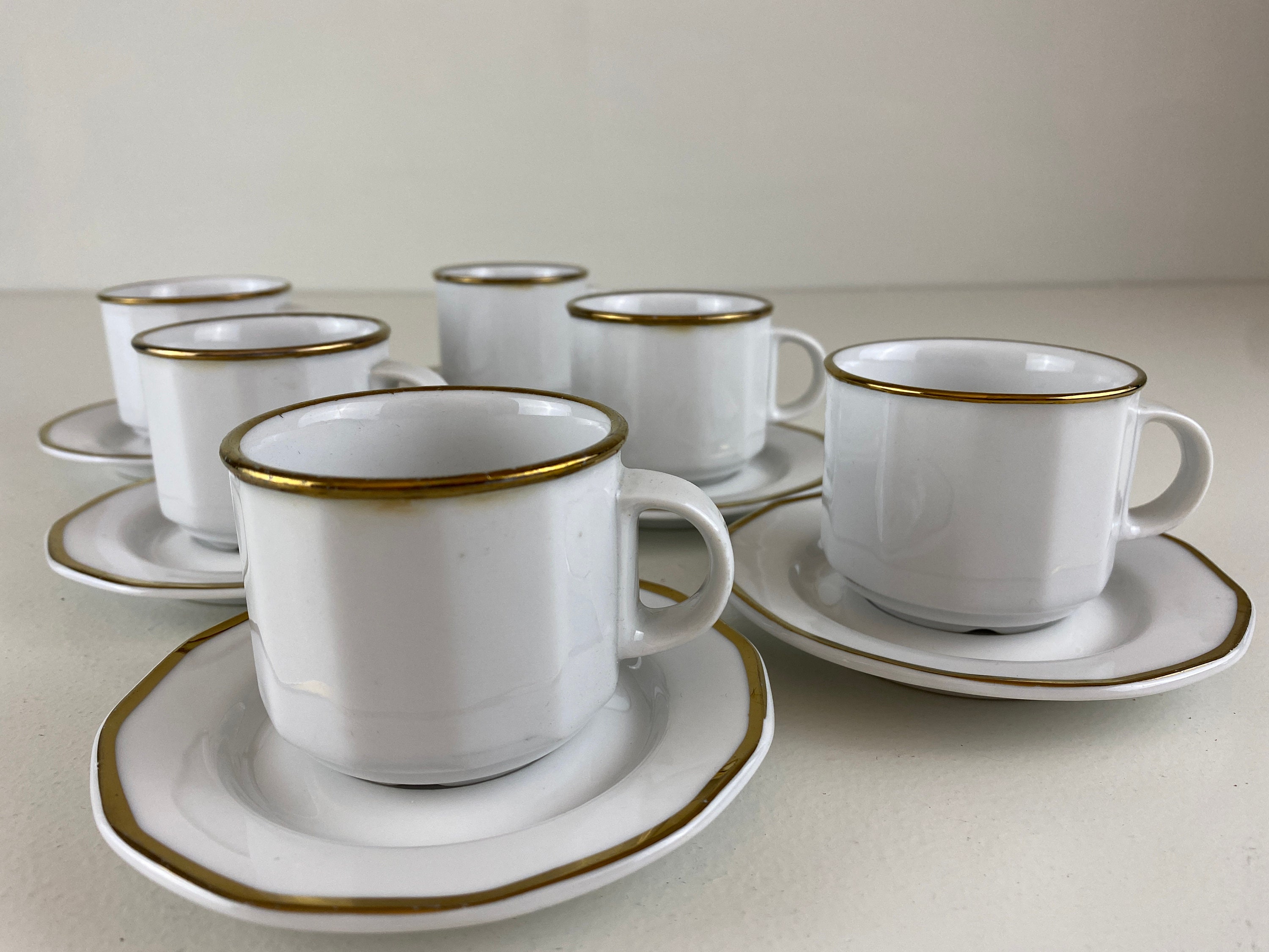 6 Espresso Cups and Saucers White With Golden Rim, Lubiana, Made in Poland,  Vintage From the 1990s -  Hong Kong
