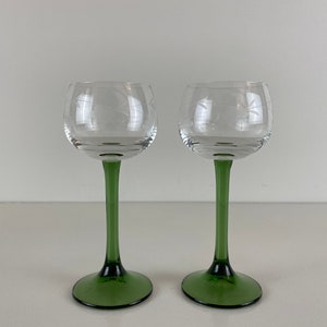 2 Olive green stemmed wine glasses, white wine glasses, beautifully etched wine glasses, Vintage glassware from the 1980's