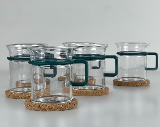 Nice set of 6 glass tea mugs, tea cups or coffee cups made by Bodum in the 1980's