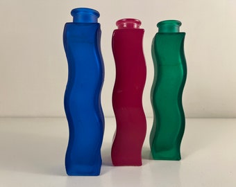 Set of 3 IKEA Skämt wave vases, IKEA squiggle glass vases in green, pink and blue, a great vintage IKEA design from the 1990’s