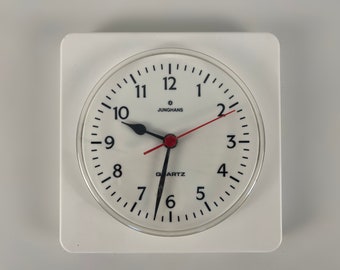 Junghans 1980s wall clock, Vintage 938 Quartz retro white plastic wall clock, West Germany